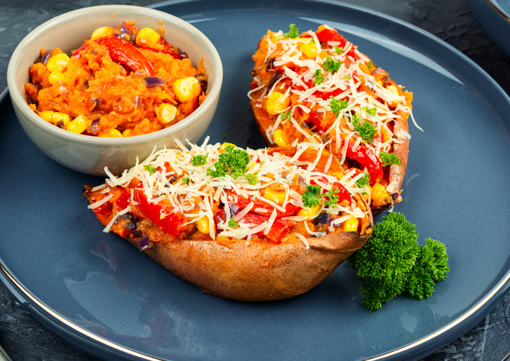 Stuffed Sweet Potato with Hummus Dressing